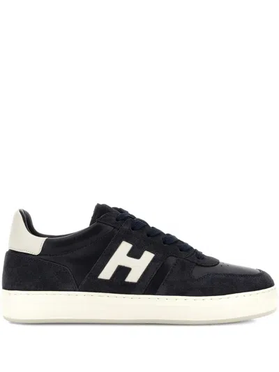 Hogan Navy Blue Color Block Sneakers In Black