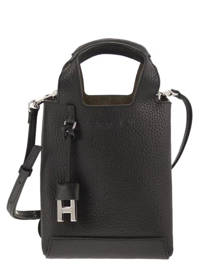 Hogan H01 R Handbag In Hammered Leather In Black