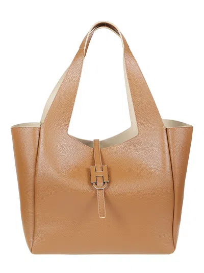Hogan H01x H Shopping Calf Leather Tote Bag In Brown