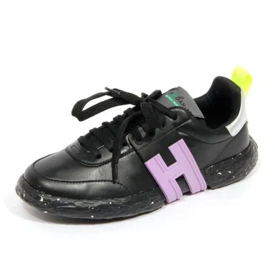 Pre-owned Hogan H2056 Sneaker Donna -3r Woman Leather Shoes Black In Nero