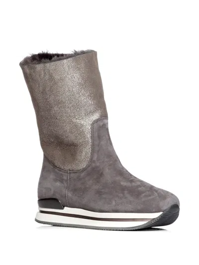 Hogan H222 Shearling-lined Leather Boots In Black