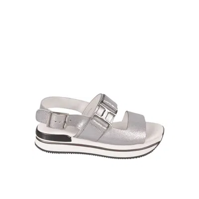 Hogan H257 Leather Sandals In Silver In Gray