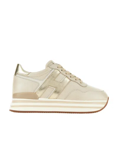 Hogan H483 Leather Platform Sneakers In Beige