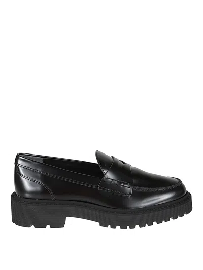 Hogan Polished Leather Loafers In Black