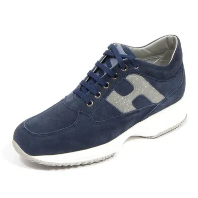 Pre-owned Hogan H5604 Sneaker Donna  Interactive Woman Suede Shoes In Blu