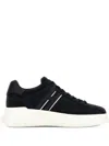 Hogan Black Leather Sneakers With Logo-embellished Side Panels In Black