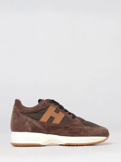 Hogan H580 Suede And Mesh Sneakers With Side H Logo In Brown