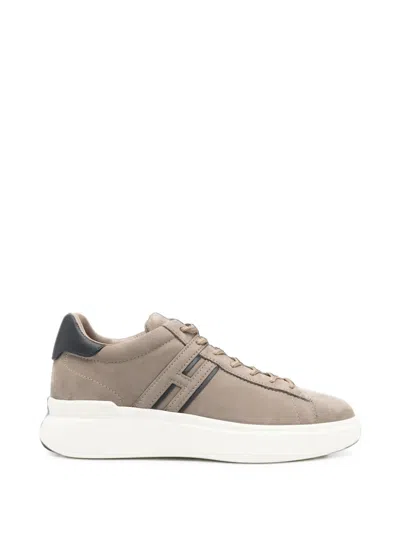 Hogan H580 Low-top Sneakers In Suede With H Logo And Platform Sole In Brown