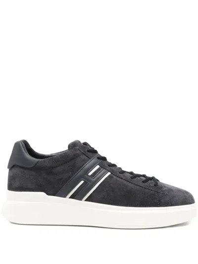 Hogan Greased Suede And Leather Sneakers In Blue
