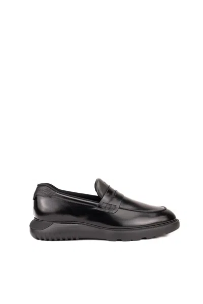 Hogan Loafer Shoe Round Toe Rubber Sole In Black