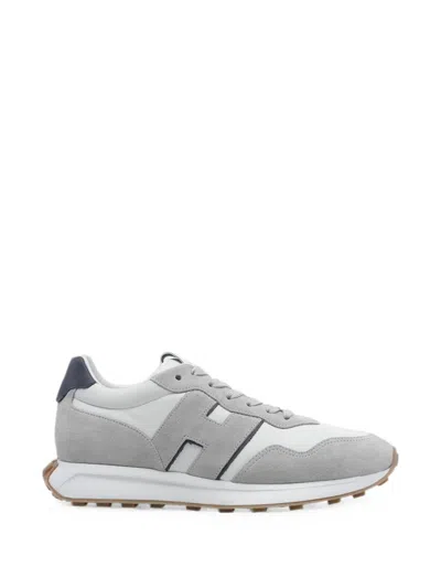 Hogan H601 Logo-patch Leather Sneakers In Gray