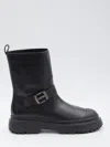 Hogan H619 Leather Biker Boots In Black