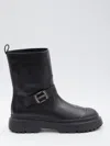 Hogan H619 Biker Boots In Leather In Black