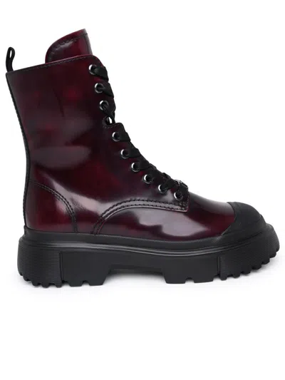 Hogan Lace-up Ankle Boots In Red