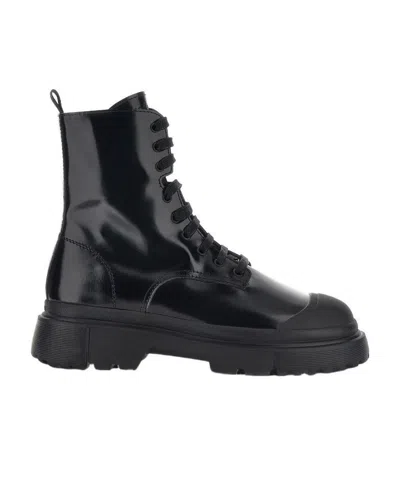 Hogan H619 Combat Lace-up Boots In Black