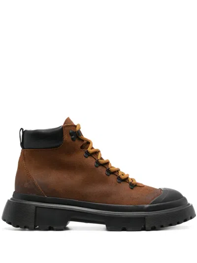 Hogan H619 Lace-up Leather Boots In Red