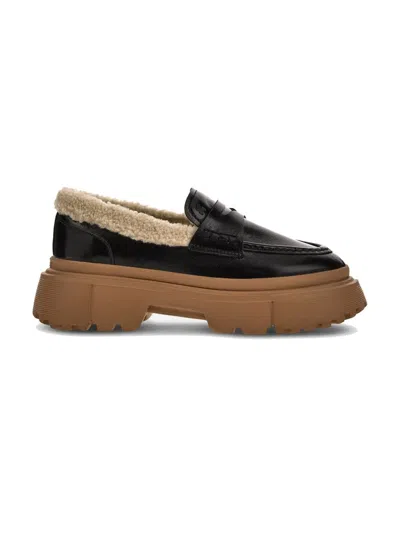 HOGAN H629 BLACK PATENT LEATHER MOCCASINS