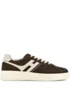 Hogan Leather Sneakers With Suede Finish And Rubber Sole In Brown
