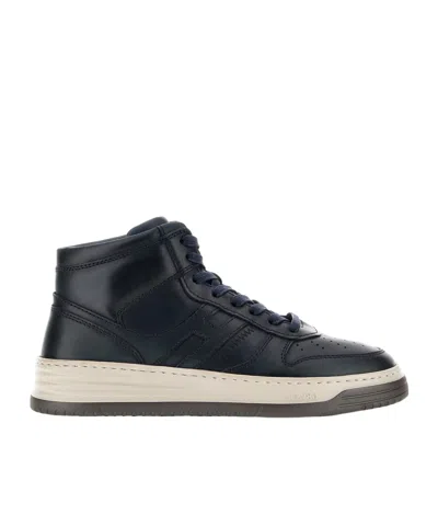 Hogan H630 Logo-patch Leather Sneakers In Black