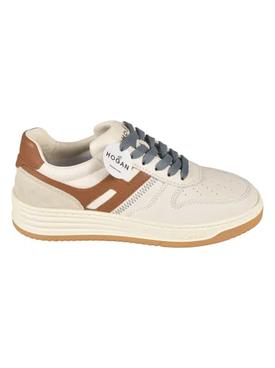 Hogan Ivory And Brown Leather H630 Sneakers In Beige