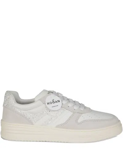 Hogan Suede And Smooth Leather H630 Sneakers With Glittered H In Neutral