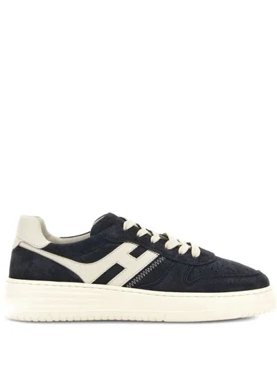 Hogan H630 Suede And Leather Sneakers Shoes In Blue