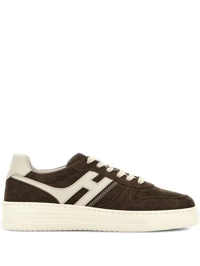 Hogan H630 Suede And Leather Sneakers Shoes In Brown