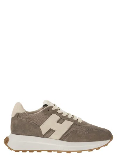 Hogan H641 - Leather And Canvas Trainers In Brown