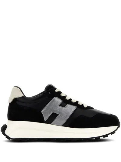 Hogan H641 Calf Leather Sneakers With Contrasting Sole In Black