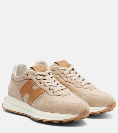Hogan H641 Leather And Suede Sneakers In Nude