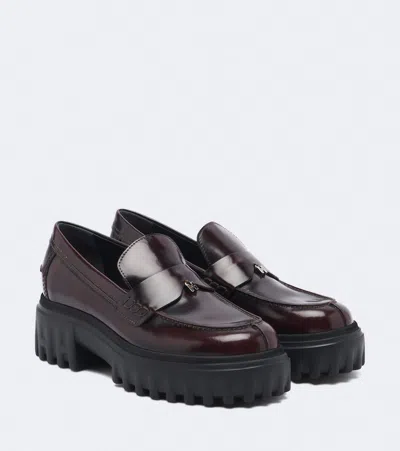 Hogan H641 Leather-trimmed Suede Sneakers In Burgundy