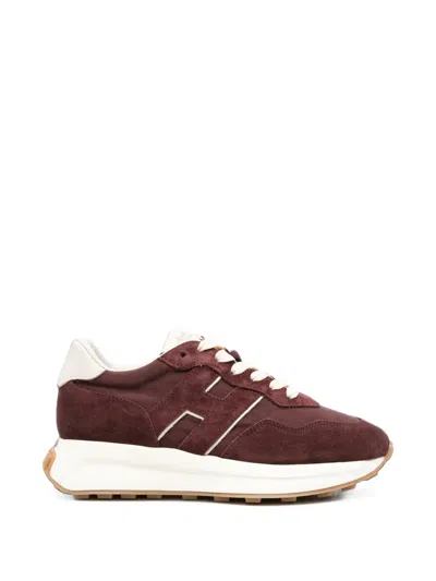 Hogan H641 Suede-panelled Sneakers In Brown