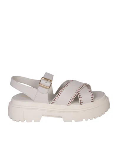 Hogan H644 Leather Sandals In White