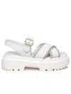 Hogan H644 Tank Sandal In White Stitched Leather In Beige
