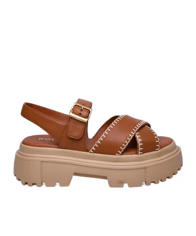 Hogan Open Toe Flat Sandals In Brown