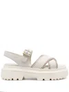 Hogan H644 Tank Sandal In White Stitched Leather In Neutrals