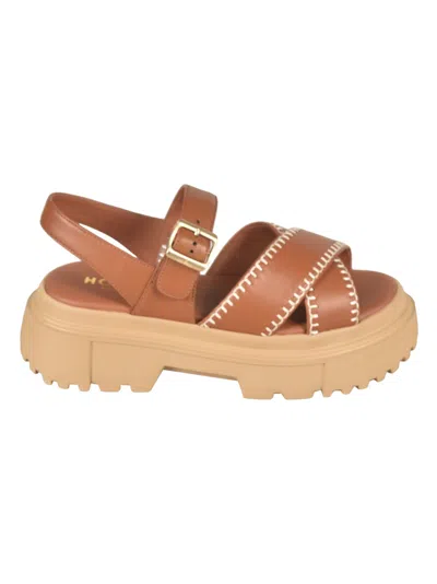 Hogan H644 Leather Sandals In Brown