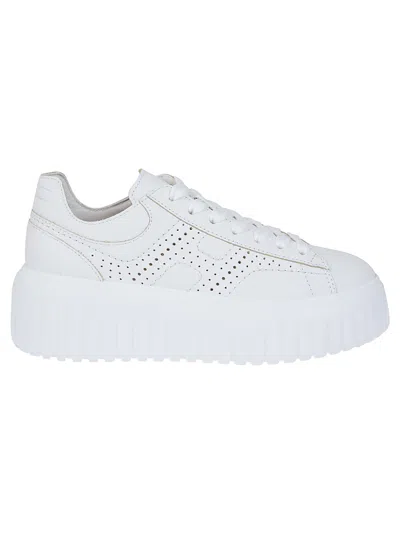 Hogan H645 Leather Sneakers With Platform Sole In White