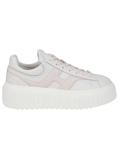 Hogan H645 Leather Sneakers With Platform Sole In White