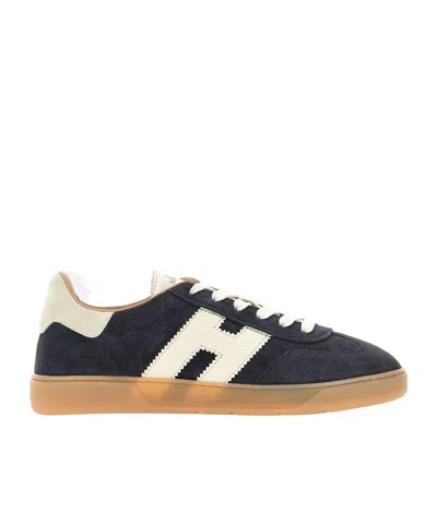 Hogan Navy Suede Leather H Sneakers In Black
