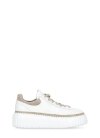 Hogan Ivory Brown Lace-up Sneakers With Textured Sole In White