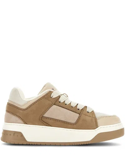 Hogan Leather Mid-top Sneakers With Maxi Laces In Brown