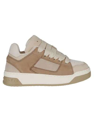 Hogan Leather Mid-top Sneakers With Maxi Laces In Brown