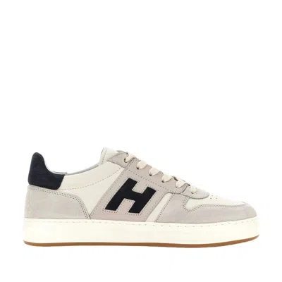 Hogan H668 Allacciato H Banda Sneakers In Beige Blue In Gray