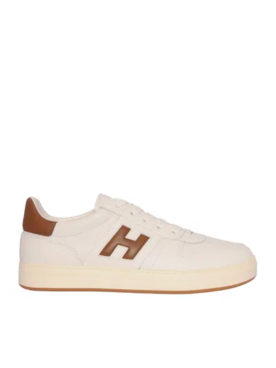 Hogan H668 Contrast Leather Logo Sneakers In White