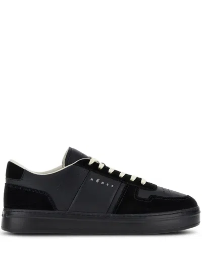 Hogan H-tv Smooth And Suede Leather Sneakers Shoes In Black
