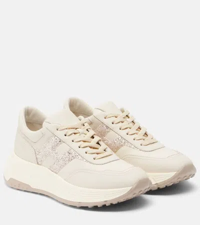 Hogan H669 Glitter Leather Sneakers In Neutral