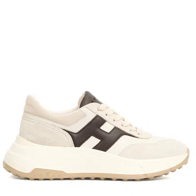HOGAN H669 HI FI LEATHER CAM WHITE H BROWN RUNNING SNEAKERS