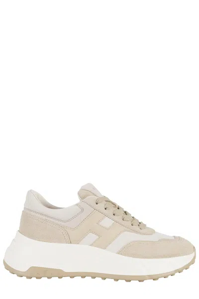 Hogan H669 Lace-up Model With Leather And Suede Details In White