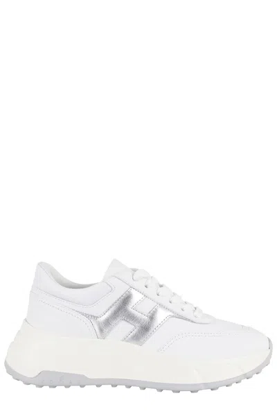 Hogan H669 Lace-up Sneakers With Silver Logo Detail In White